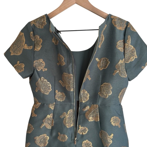 Ann Taylor Floral Gold Metallic Sheath Mini Dress Size 2P Party Cocktail Dressy - Picture 7 of 16